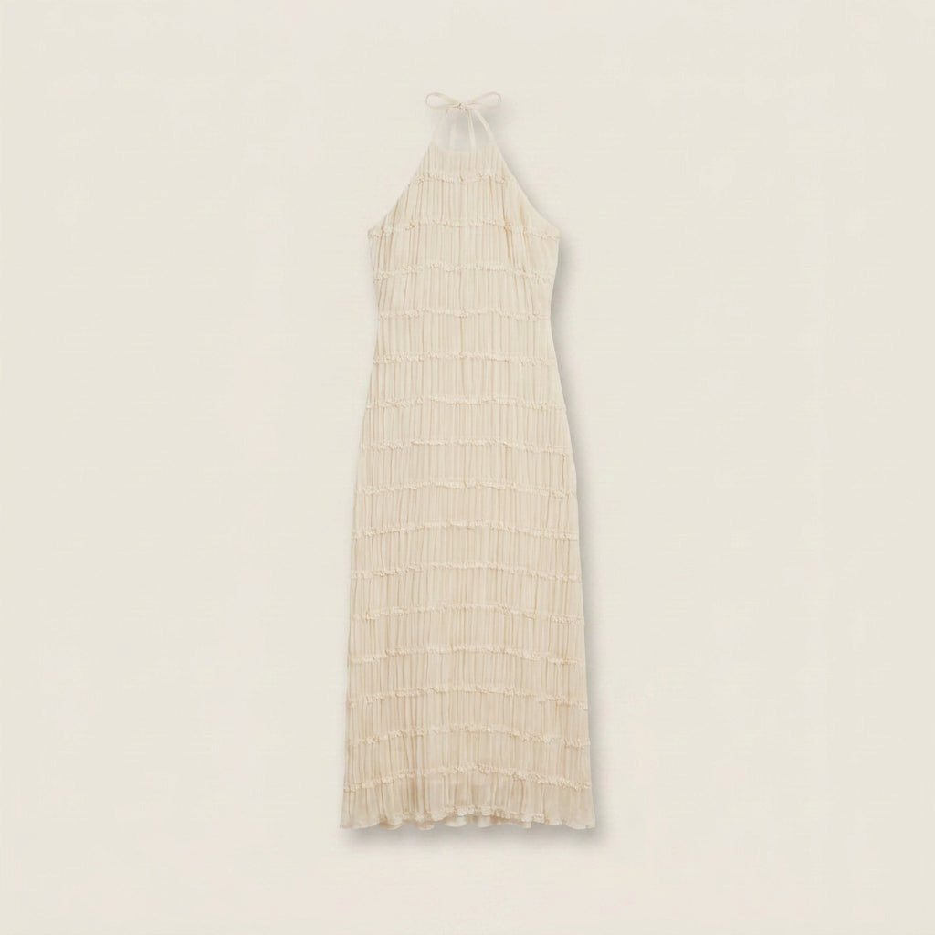 Vestido Midi Efecto Gasa con Cuello Halter para Mujer