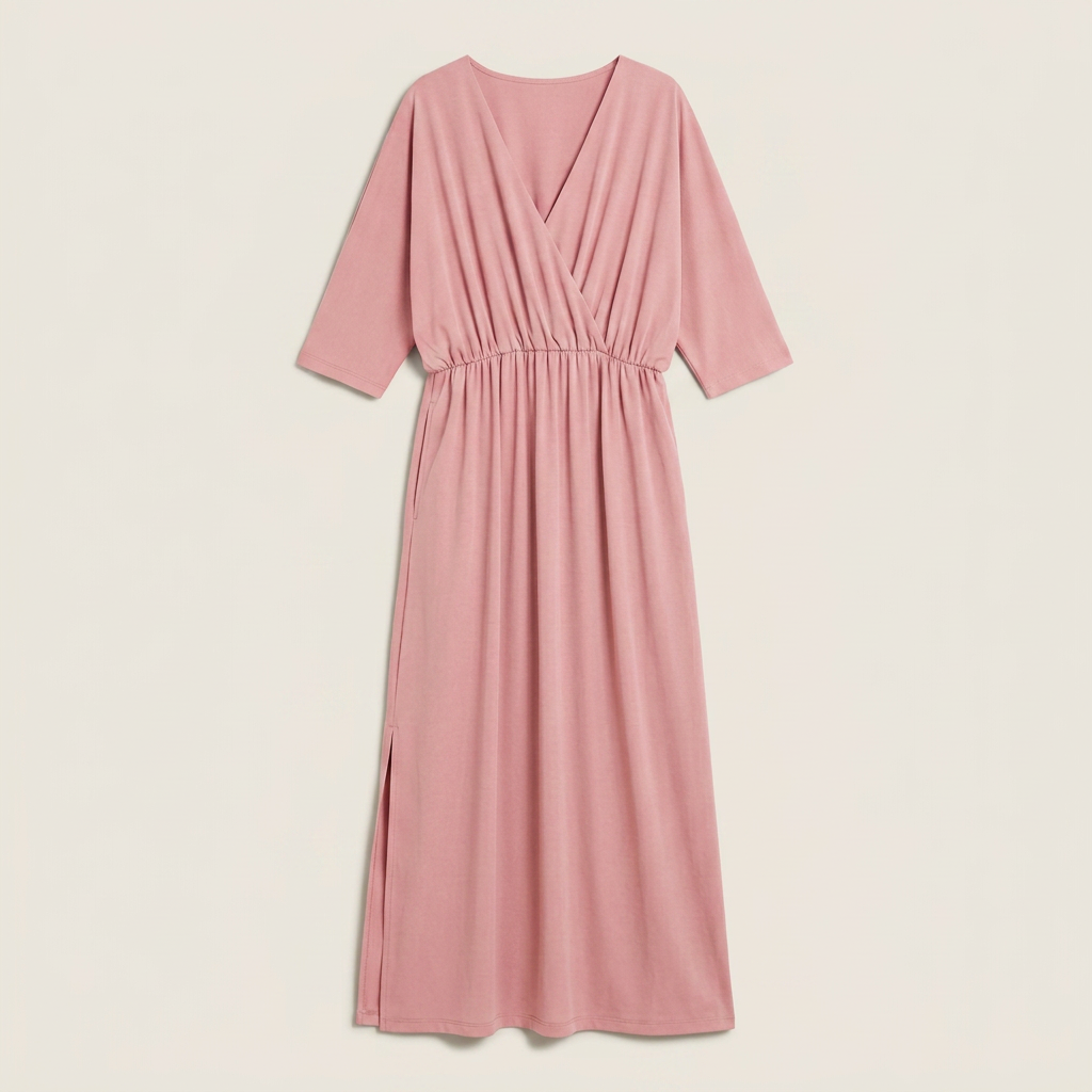 Vestido Largo Escote Cruzado Cintura Fruncida para Mujer