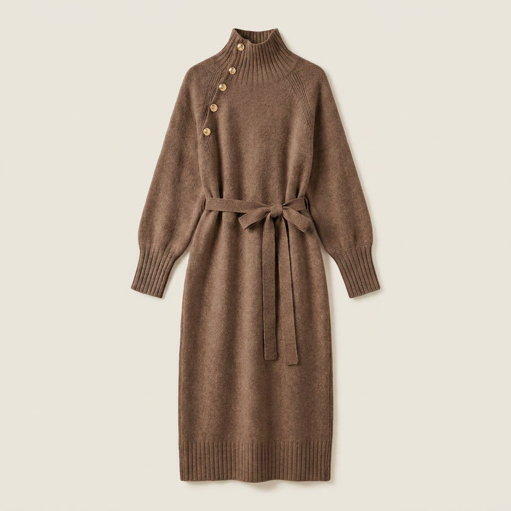 Vestido Midi de Punto con Cinturón para Mujer