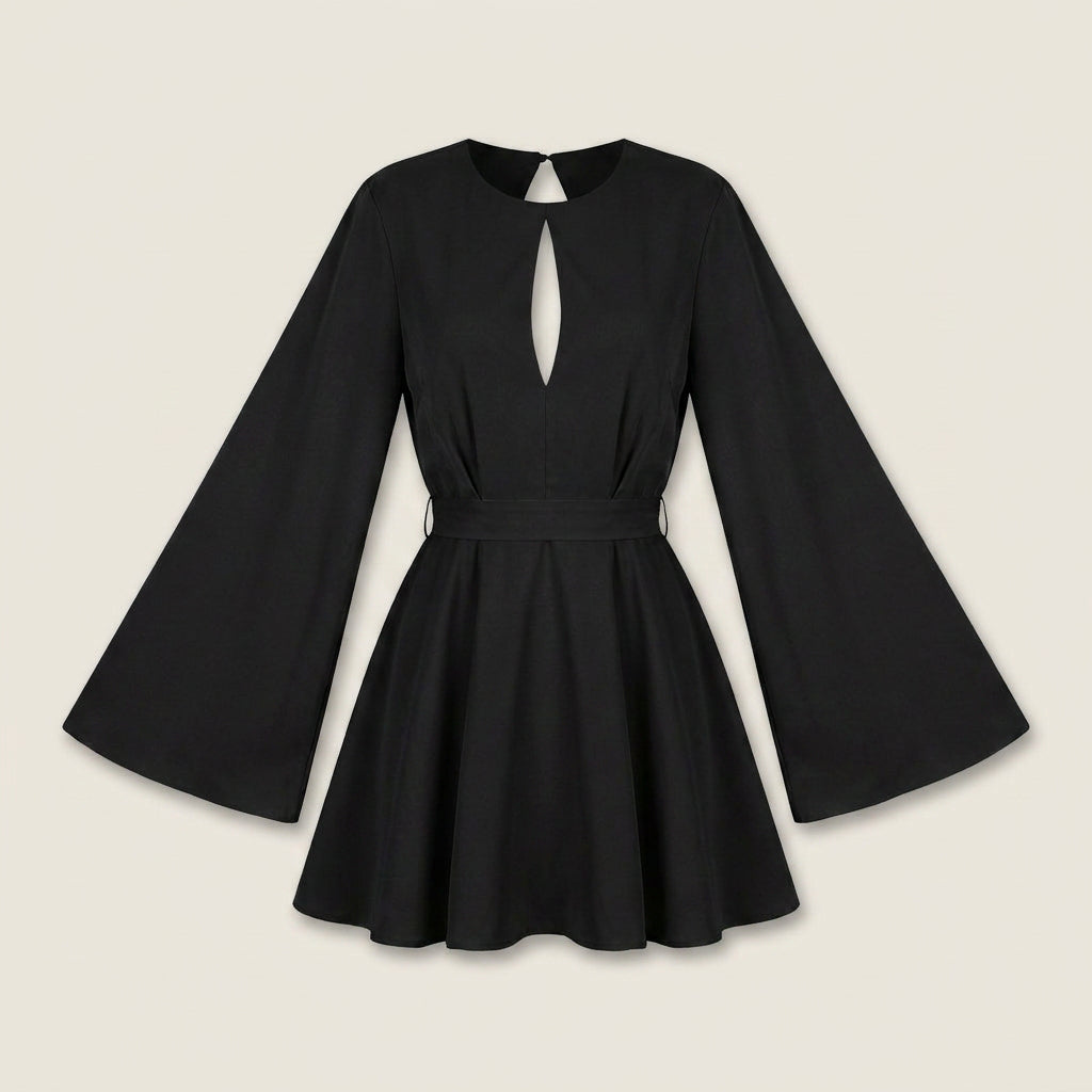 Vestido Corto de Fiesta con Manga Acampanada para Mujer