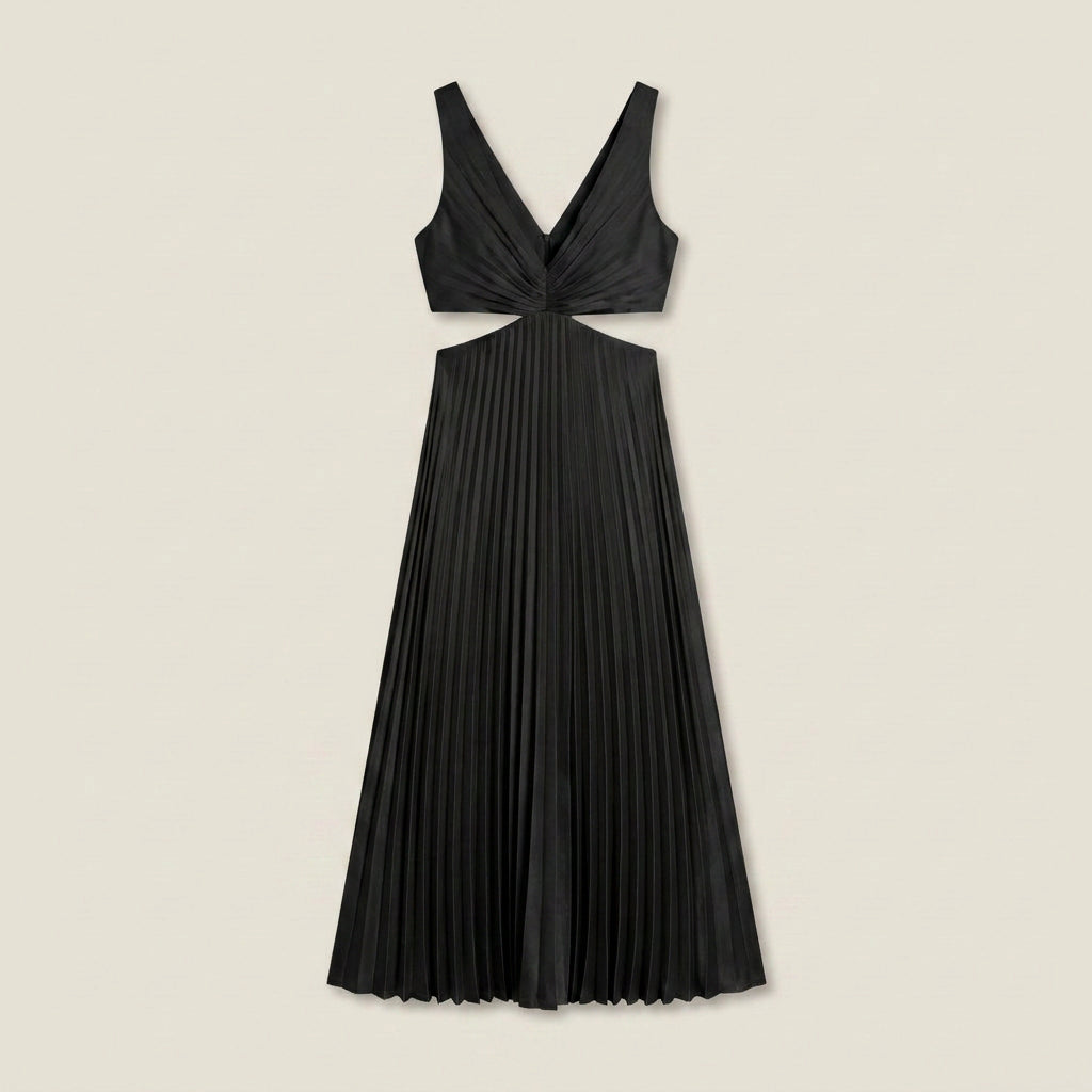 Vestido Fiesta Falda Plisada Cintura Descubierta para Mujer