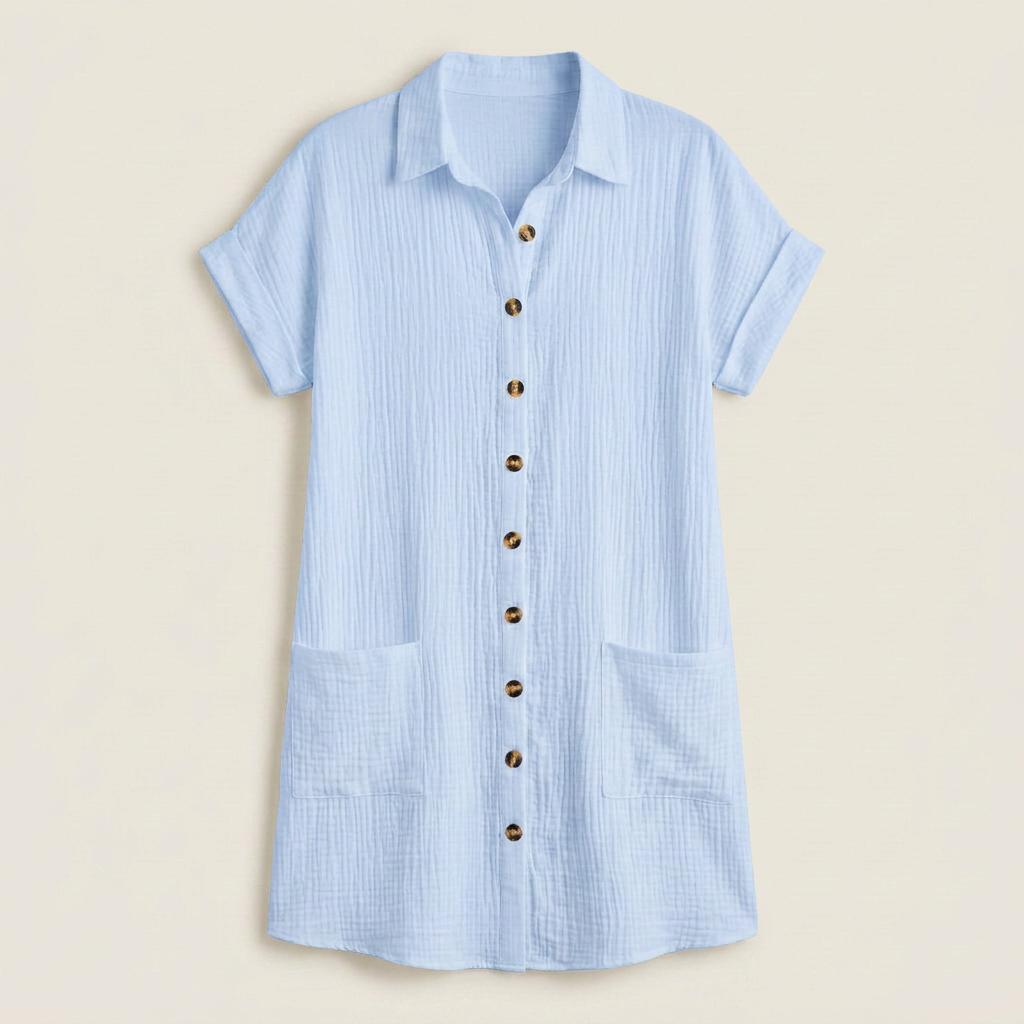 Vestido Camisero Muselina Botones Madera Bolsillos para Mujer