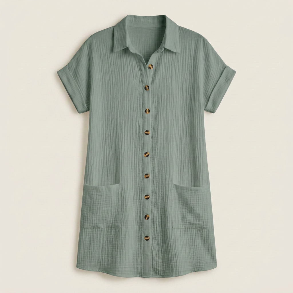 Vestido Camisero Muselina Botones Madera Bolsillos para Mujer