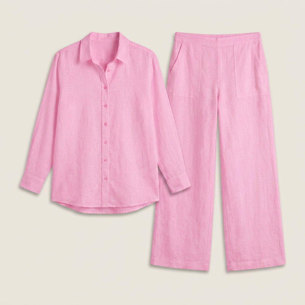 Conjunto Efecto Lino Camisa y Pantalón para Mujer