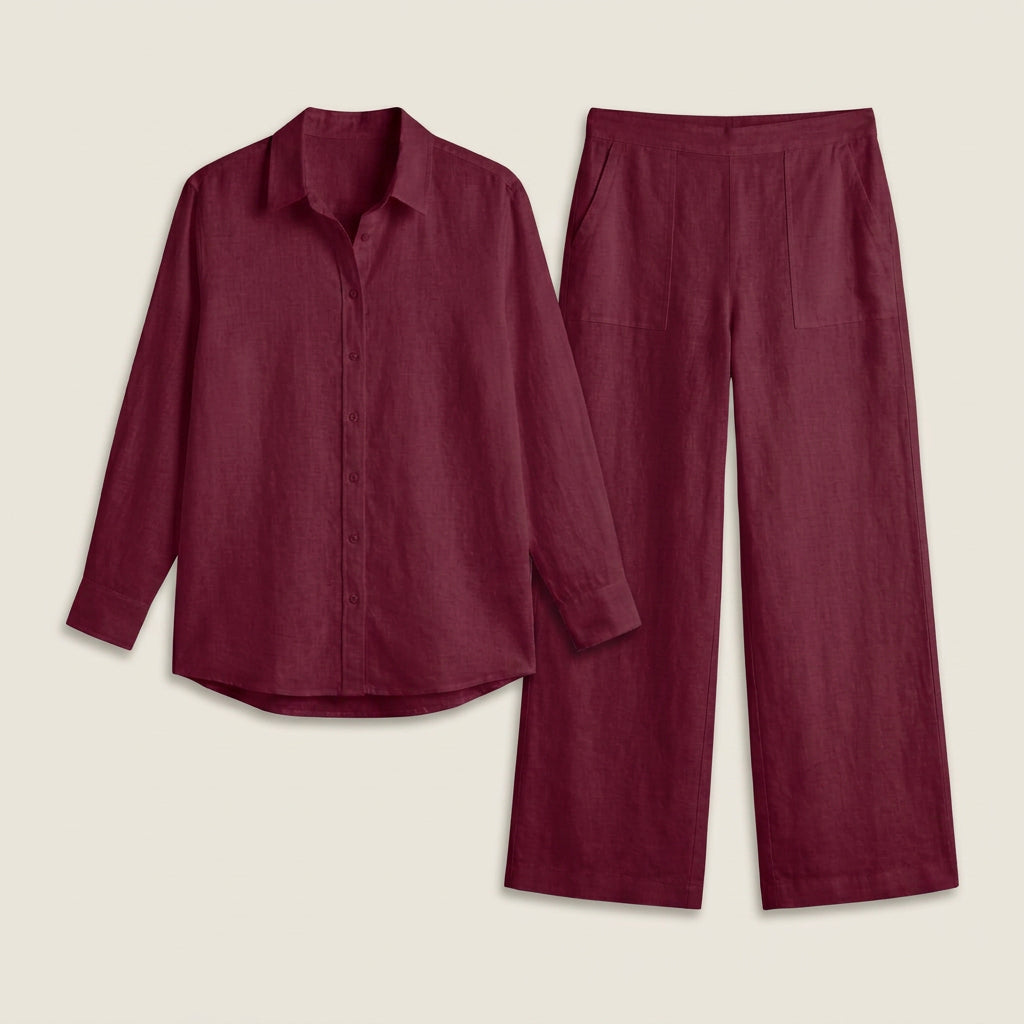 Conjunto Efecto Lino Camisa y Pantalón para Mujer