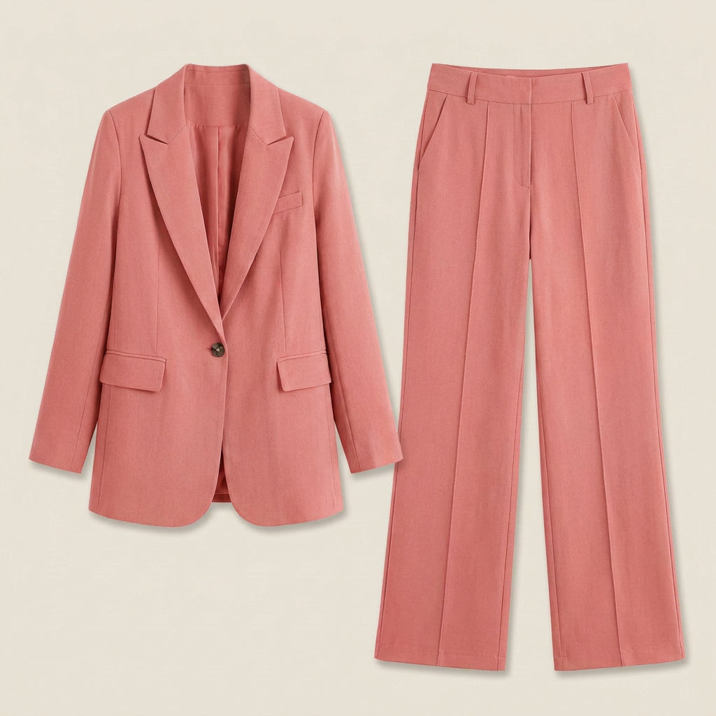 Conjunto Blazer Botón Pantalón Recto para Mujer