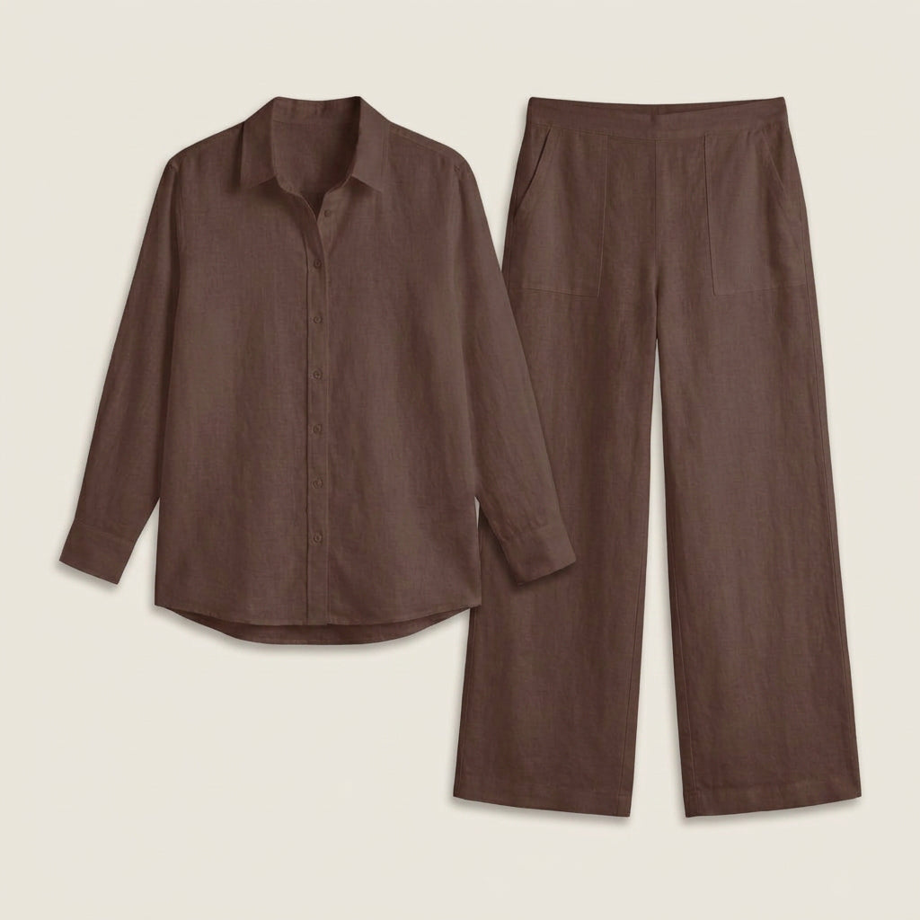 Conjunto Efecto Lino Camisa y Pantalón para Mujer