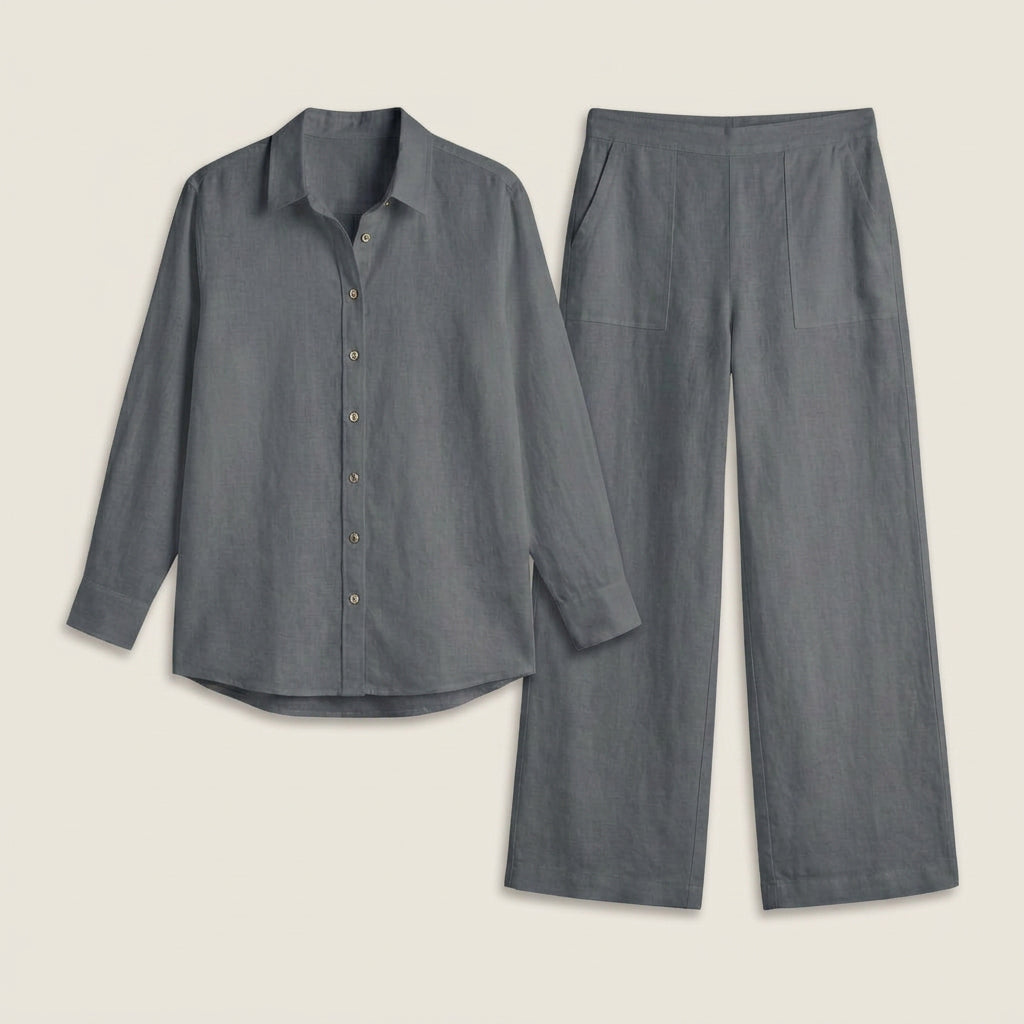 Conjunto Efecto Lino Camisa y Pantalón para Mujer