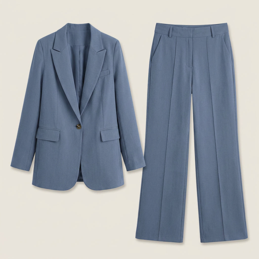 Conjunto Blazer Botón Pantalón Recto para Mujer