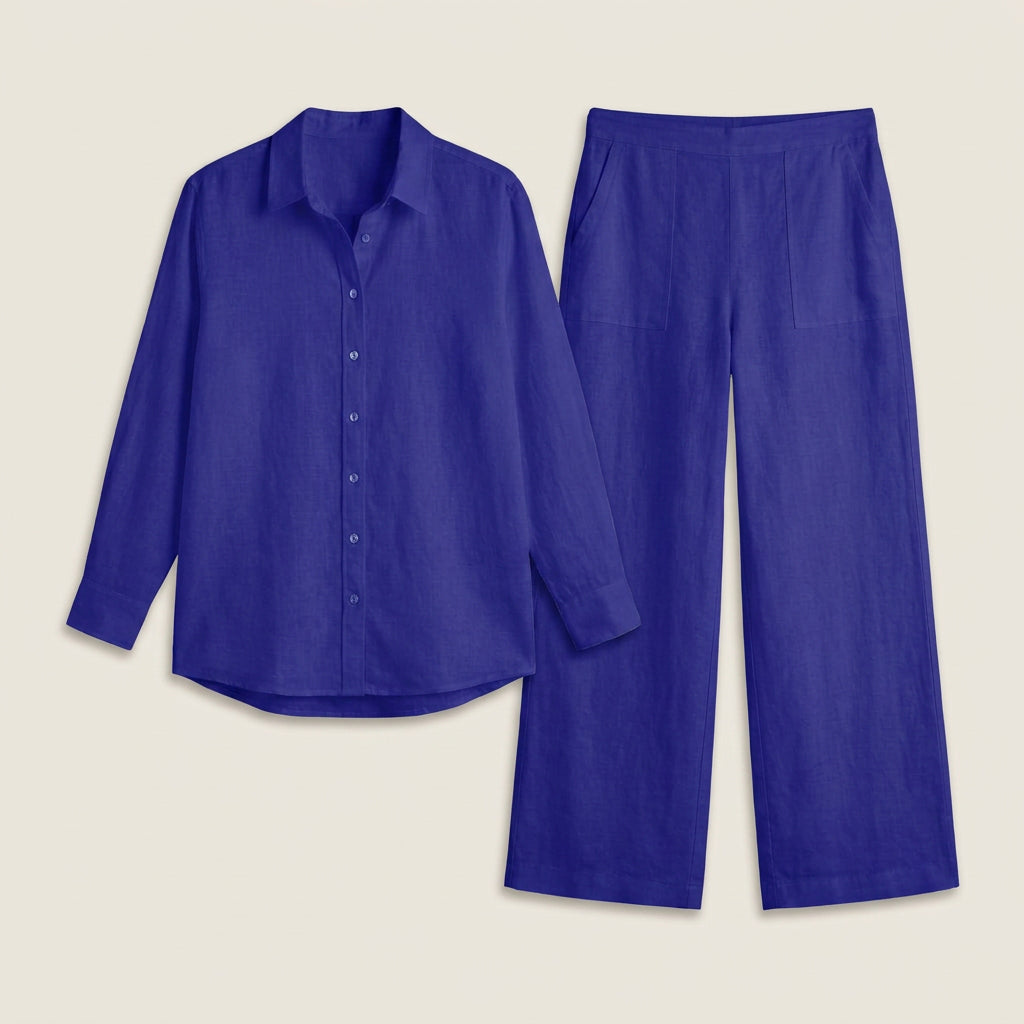 Conjunto Efecto Lino Camisa y Pantalón para Mujer