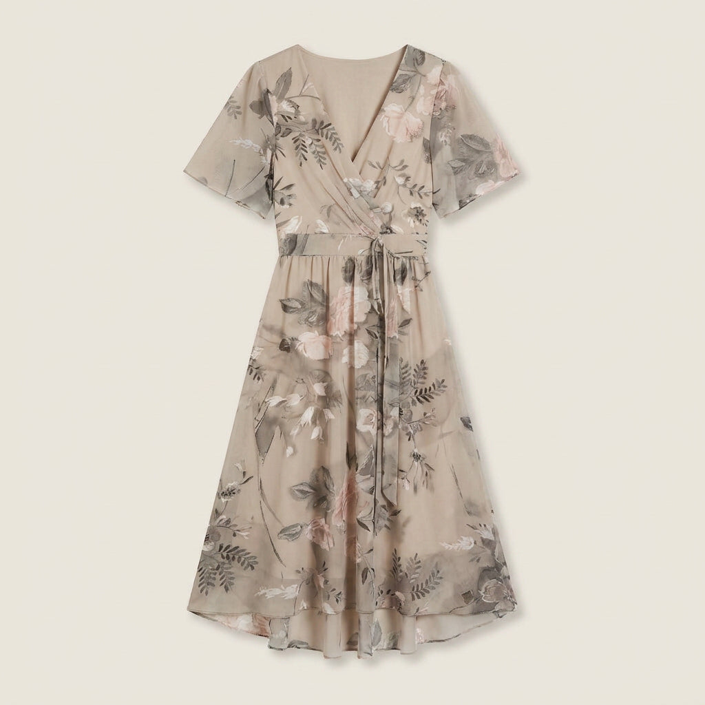 Vestido Cruzado Estampado Floral Bajo Asimétrico para Mujer