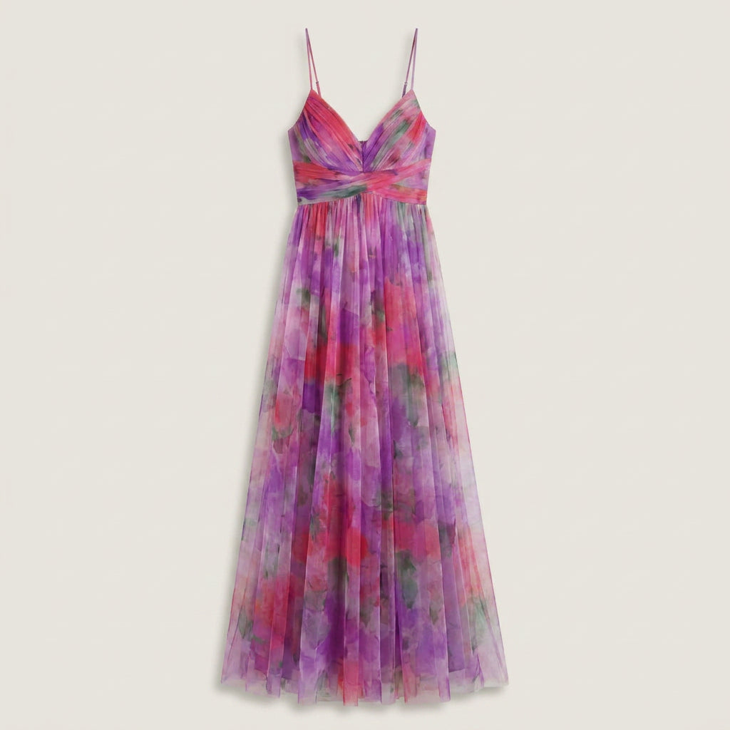 Vestido Largo Estampado Acuarela Tirantes Finos para Mujer
