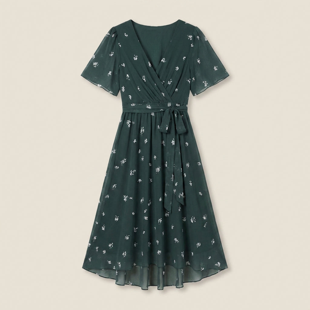 Vestido Cruzado Estampado Floral Bajo Asimétrico para Mujer