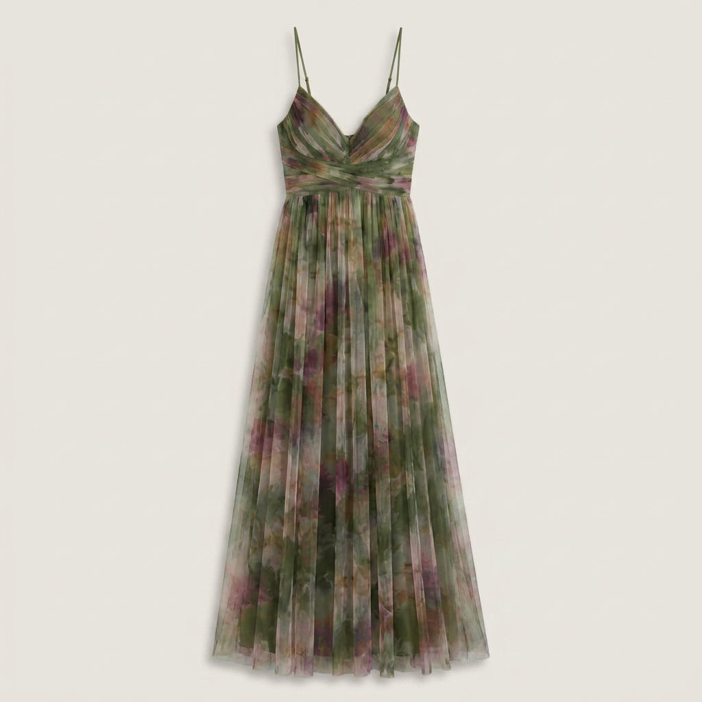 Vestido Largo Estampado Acuarela Tirantes Finos para Mujer