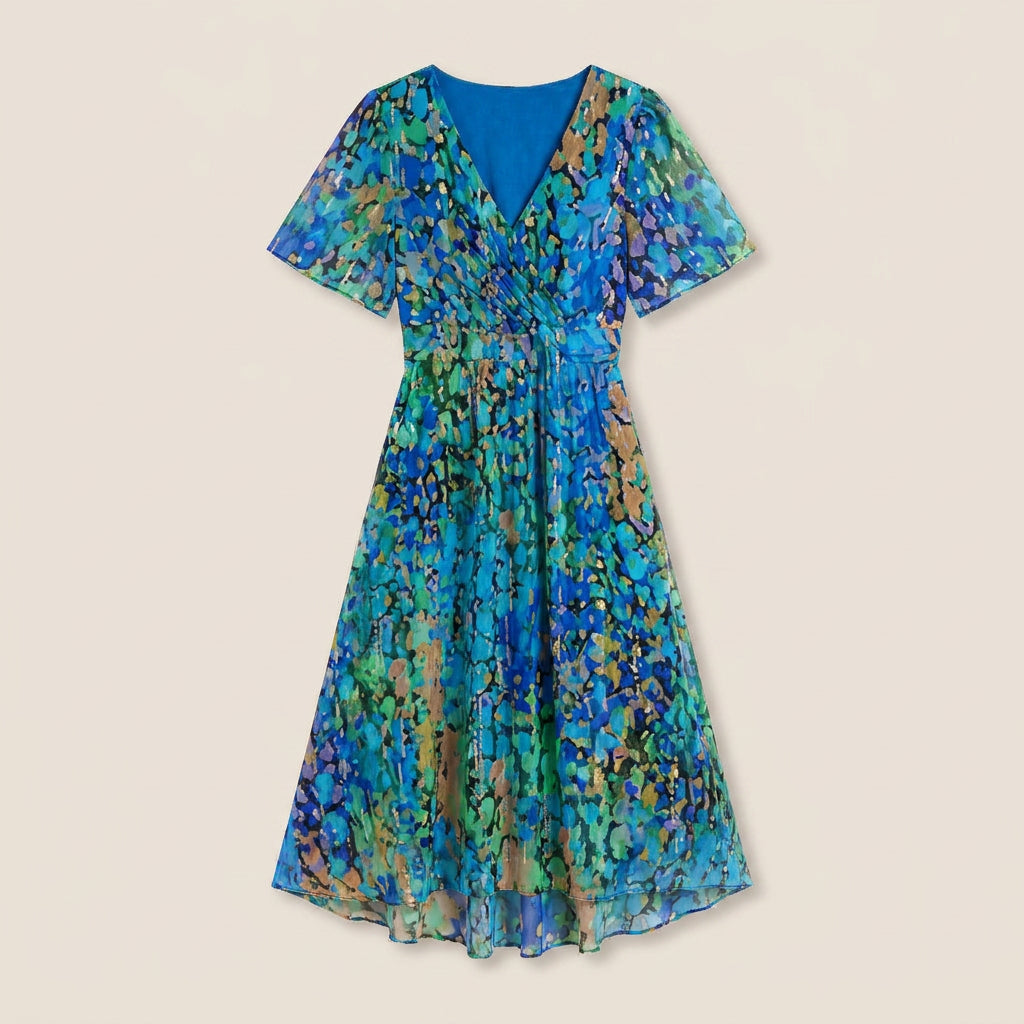 Vestido Cruzado Estampado Floral Bajo Asimétrico para Mujer
