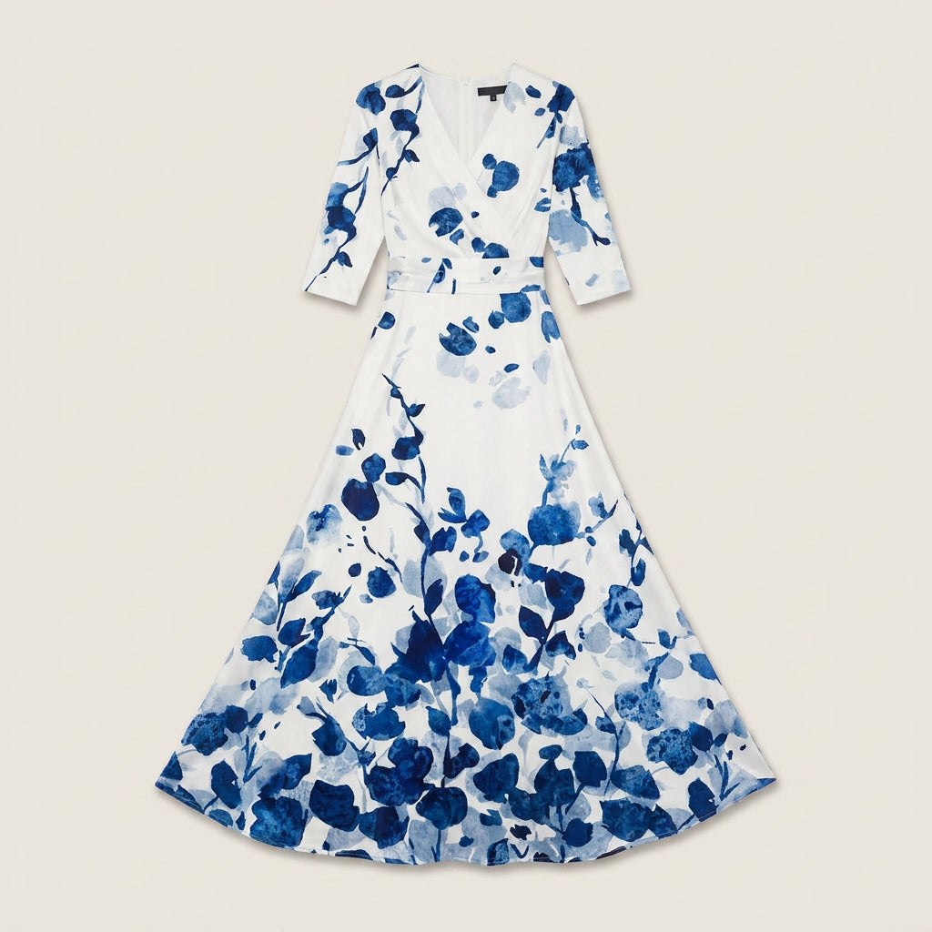 Vestido Fiesta Escote Cruzado Manga Francesa para Mujer