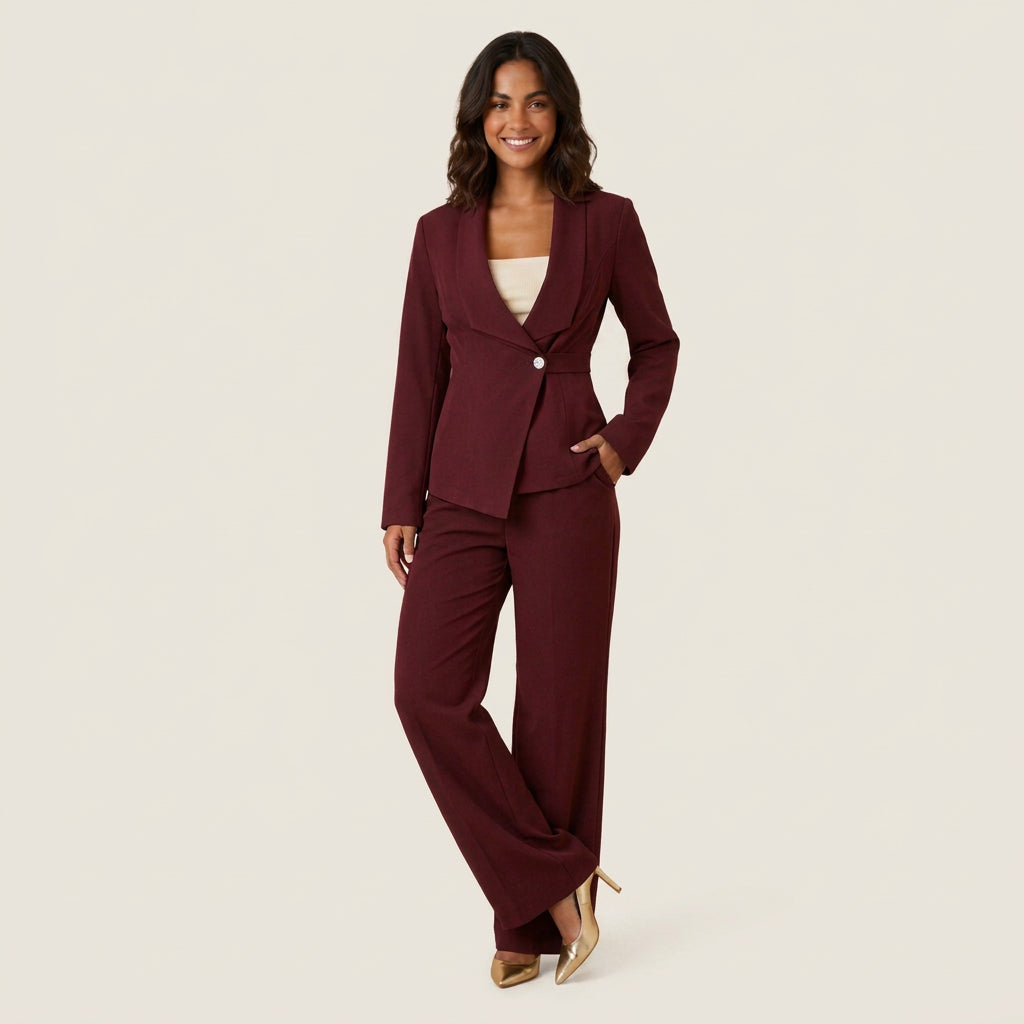 Conjunto Blazer Asimétrico y Pantalón Ancho para Mujer