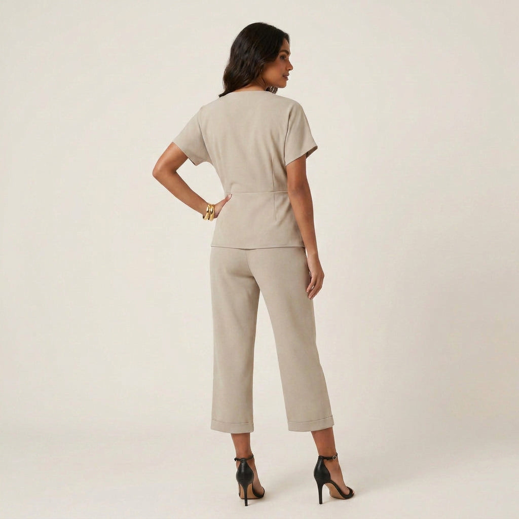 Conjunto Top Cruzado Pantalón Culotte Fluido para Mujer