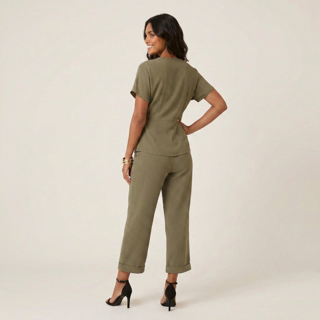 Conjunto Top Cruzado Pantalón Culotte Fluido para Mujer