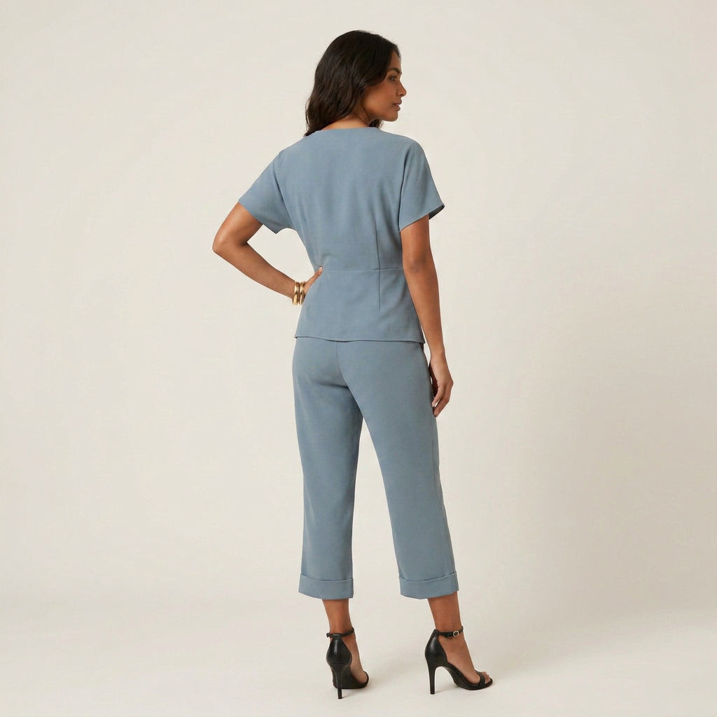 Conjunto Top Cruzado Pantalón Culotte Fluido para Mujer