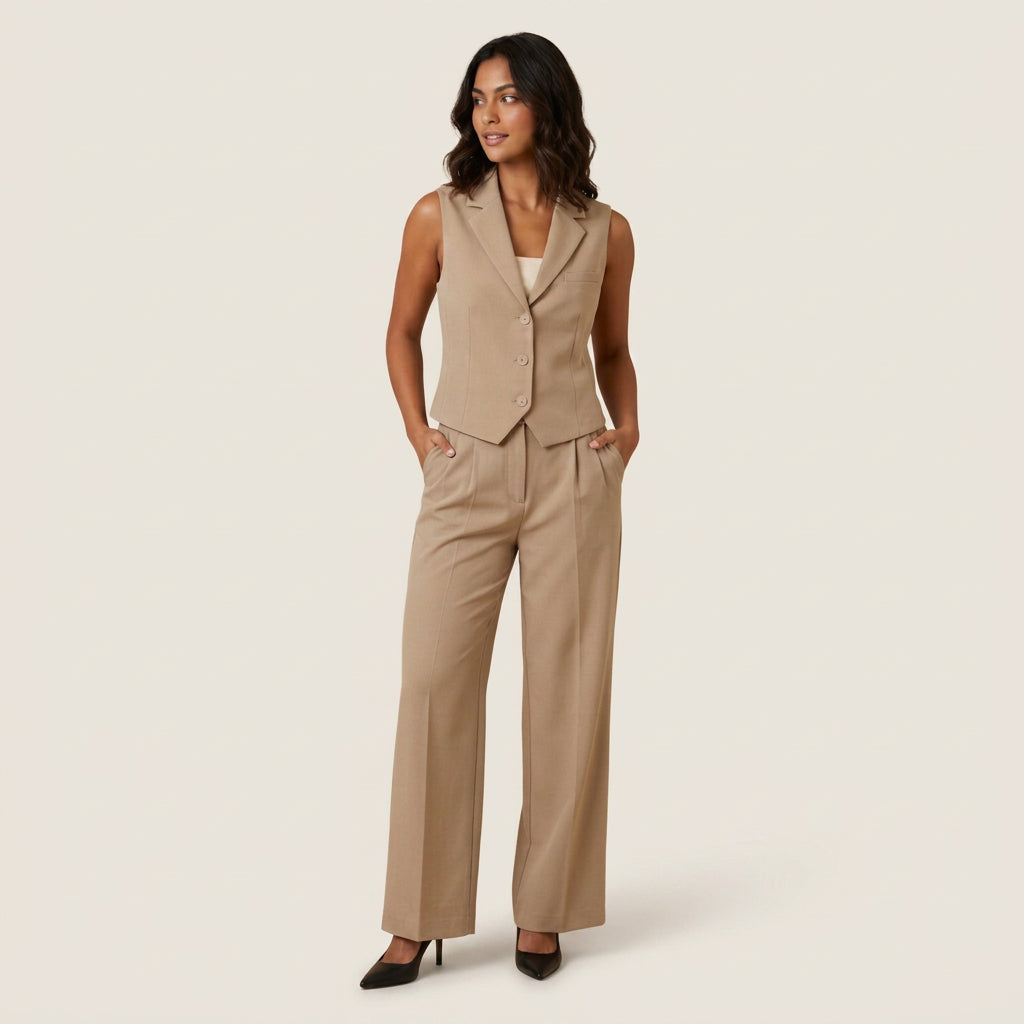 Conjunto de Chaleco y Pantalón Ancho para Mujer