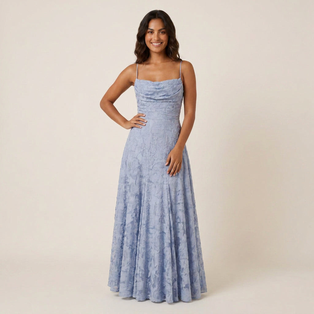 Vestido de Fiesta Largo Jacquard Floral con Tirantes para Mujer