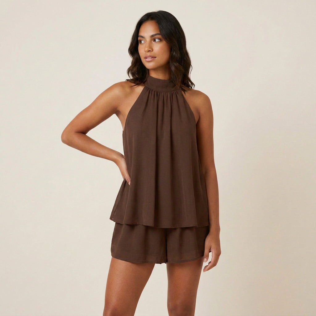 Mono Corto de Verano con Cuello Halter para Mujer