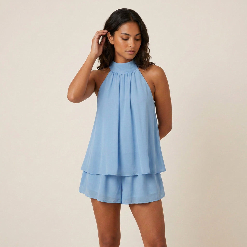 Mono Corto de Verano con Cuello Halter para Mujer
