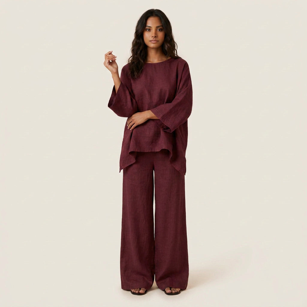 Conjunto Efecto Lino Top y Pantalón para Mujer