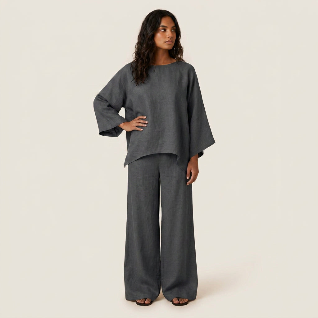 Conjunto Efecto Lino Top y Pantalón para Mujer