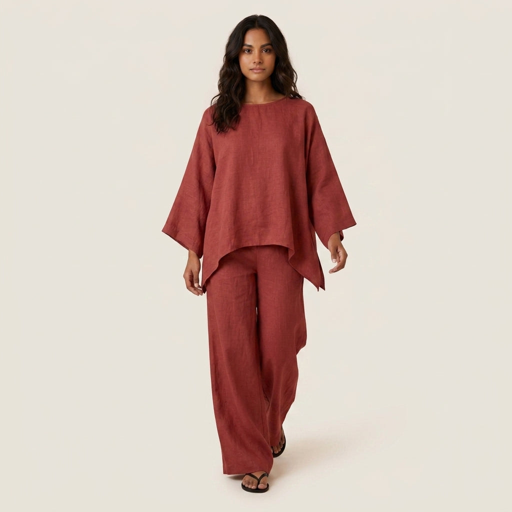 Conjunto Efecto Lino Top y Pantalón para Mujer