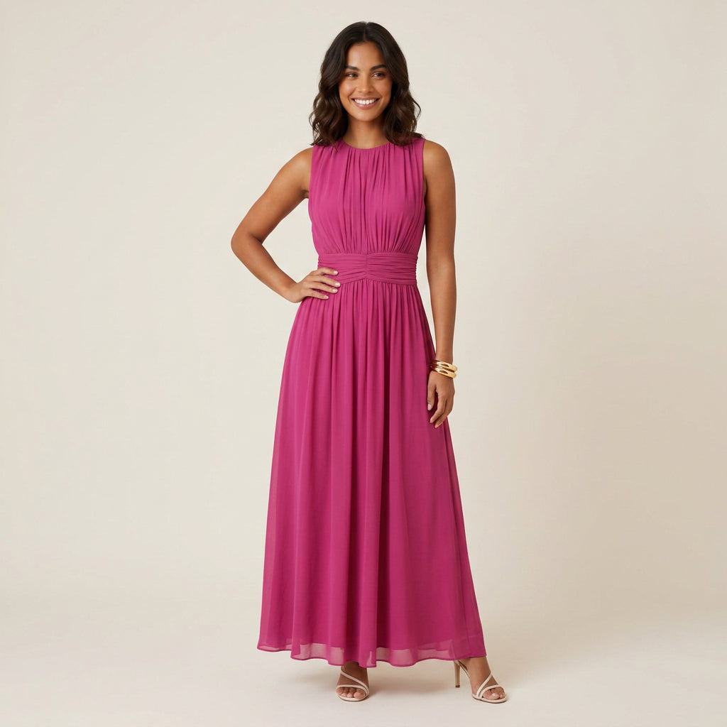 Vestido Largo Efecto Gasa sin Mangas para Mujer