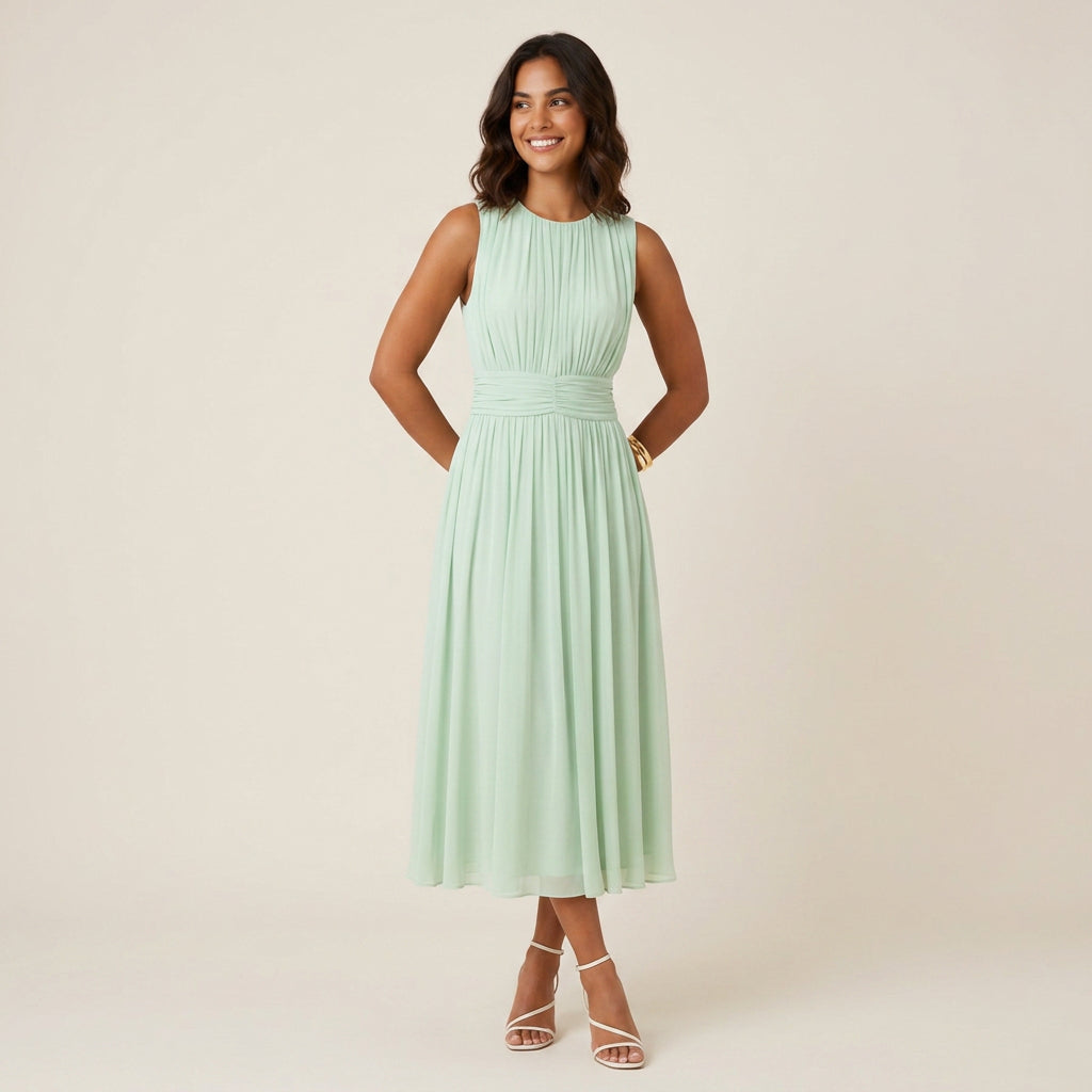 Vestido Largo Efecto Gasa sin Mangas para Mujer