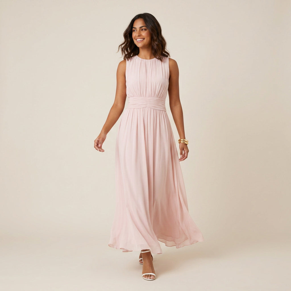 Vestido Largo Efecto Gasa sin Mangas para Mujer
