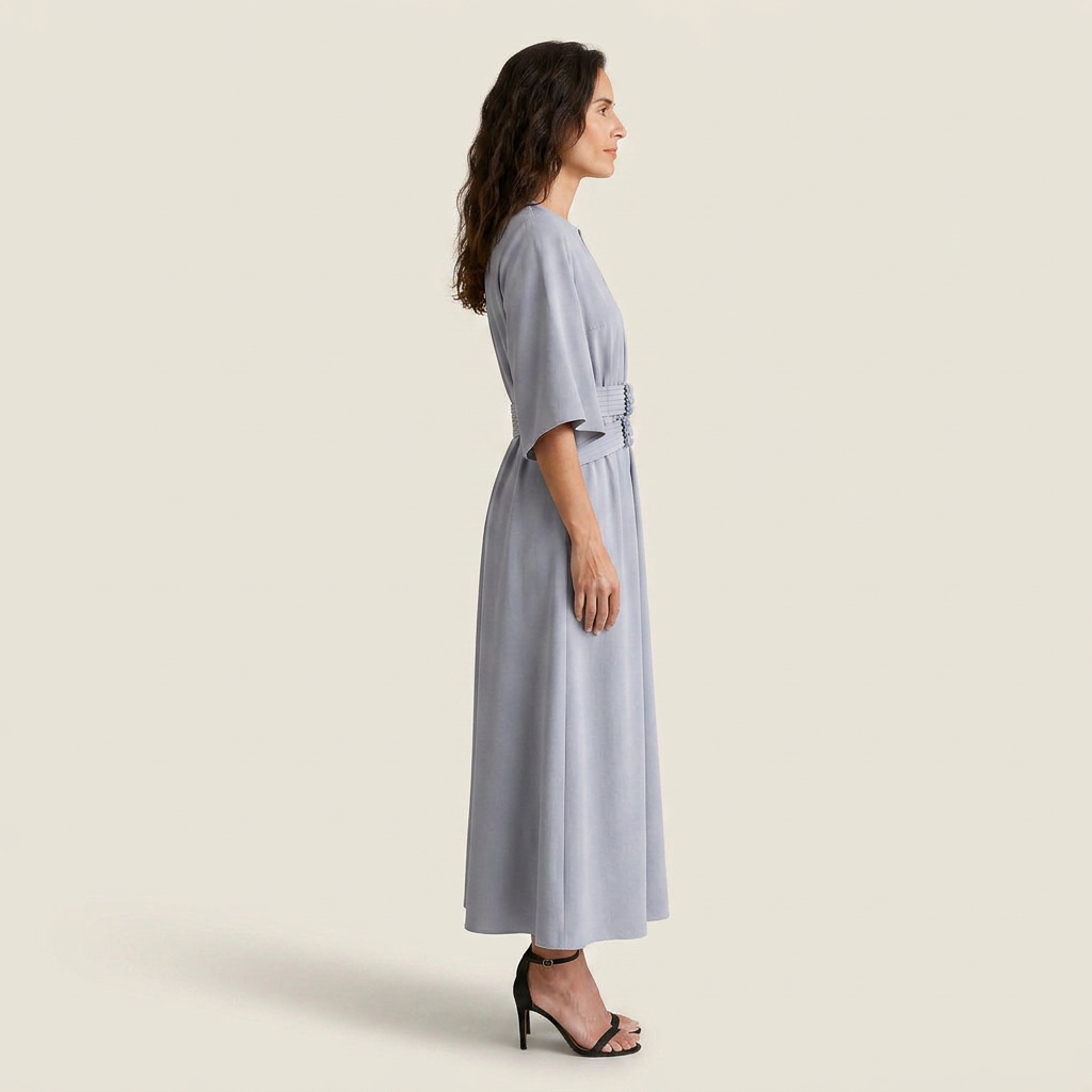 Vestido Maxi Kimono Cinturón Obi Manga Ancha para Mujer