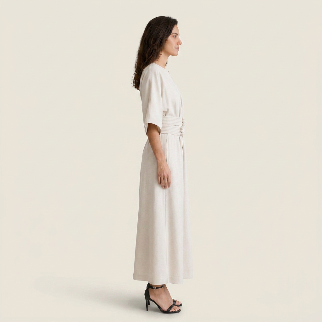 Vestido Maxi Kimono Cinturón Obi Manga Ancha para Mujer