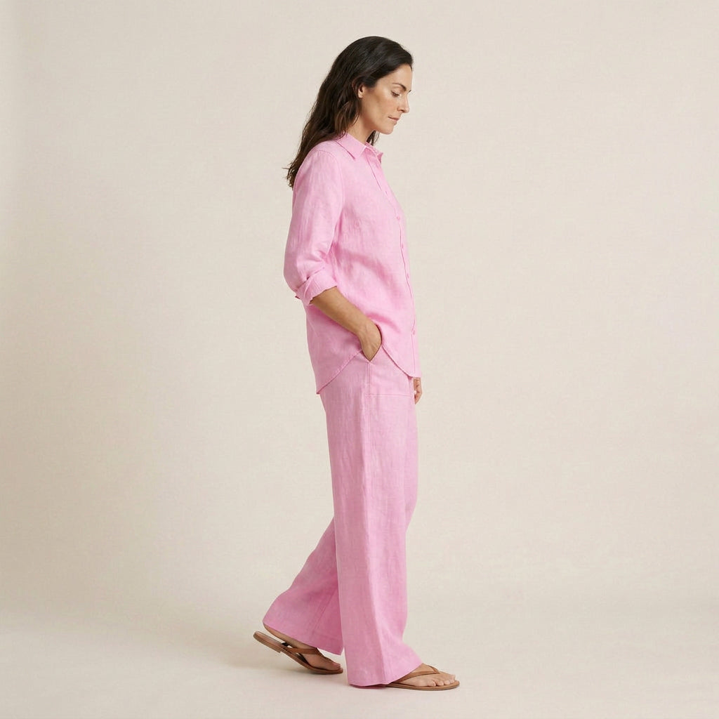 Conjunto Efecto Lino Camisa y Pantalón para Mujer