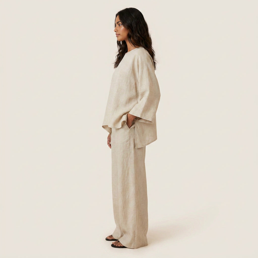 Conjunto Efecto Lino Top y Pantalón para Mujer