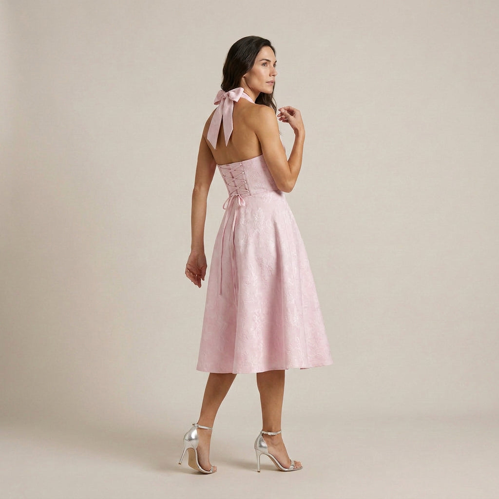 Vestido Fiesta Escote Halter Falda Vuelo para Mujer