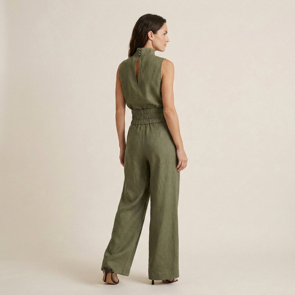 Conjunto Efecto Lino Top y Pantalón Ancho para Mujer