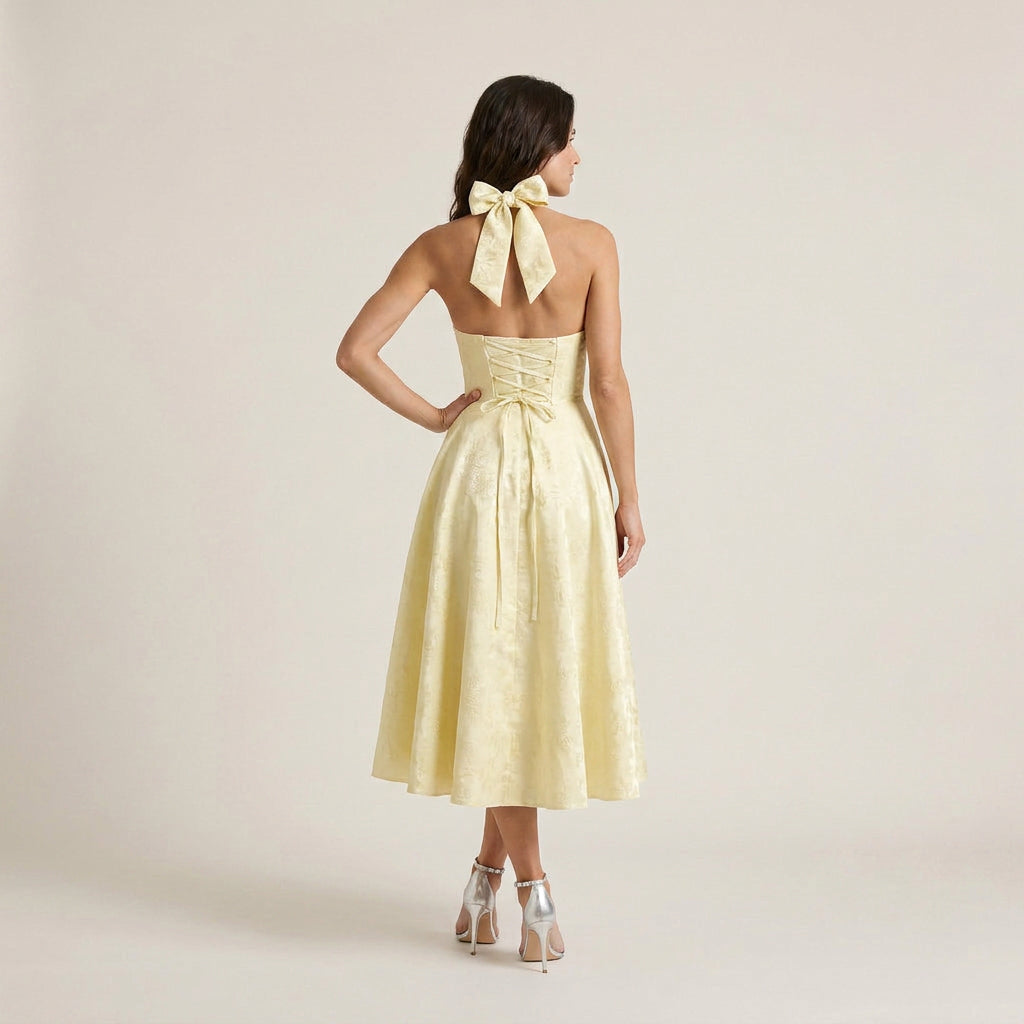 Vestido Fiesta Escote Halter Falda Vuelo para Mujer