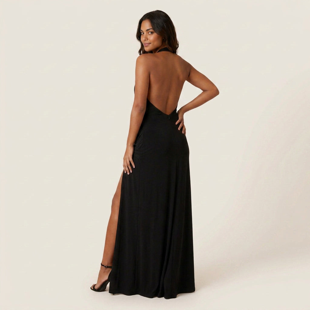 Vestido Largo de Fiesta con Escote Halter para Mujer