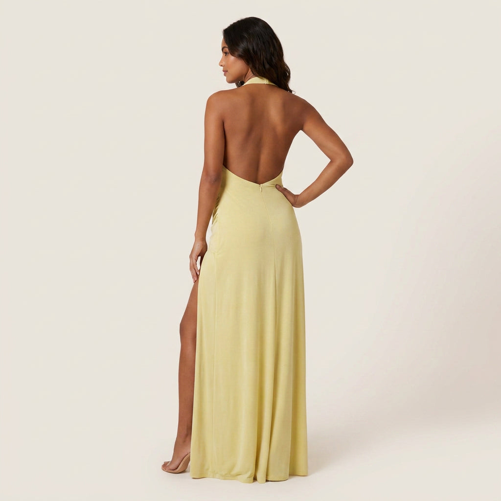 Vestido Largo de Fiesta con Escote Halter para Mujer