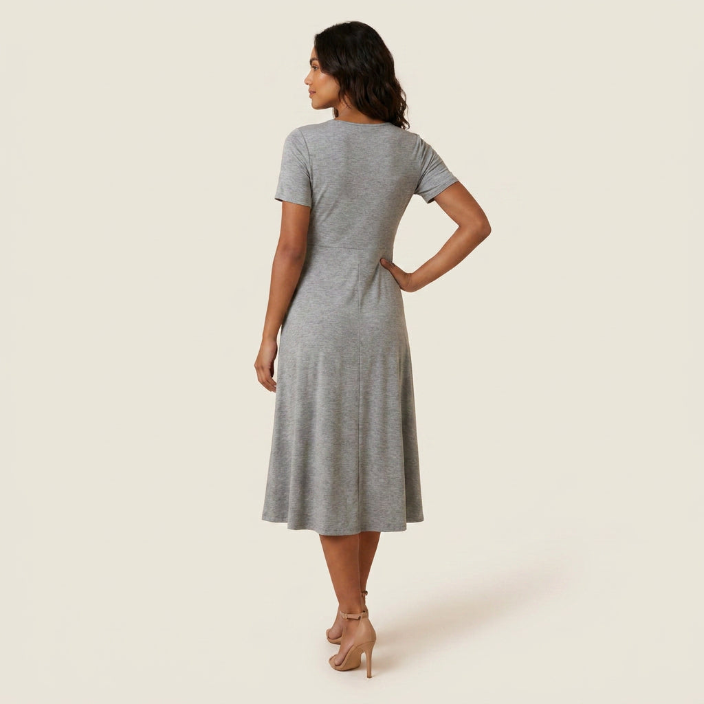 Vestido Midi Escote Trenzado Manga Corta para Mujer