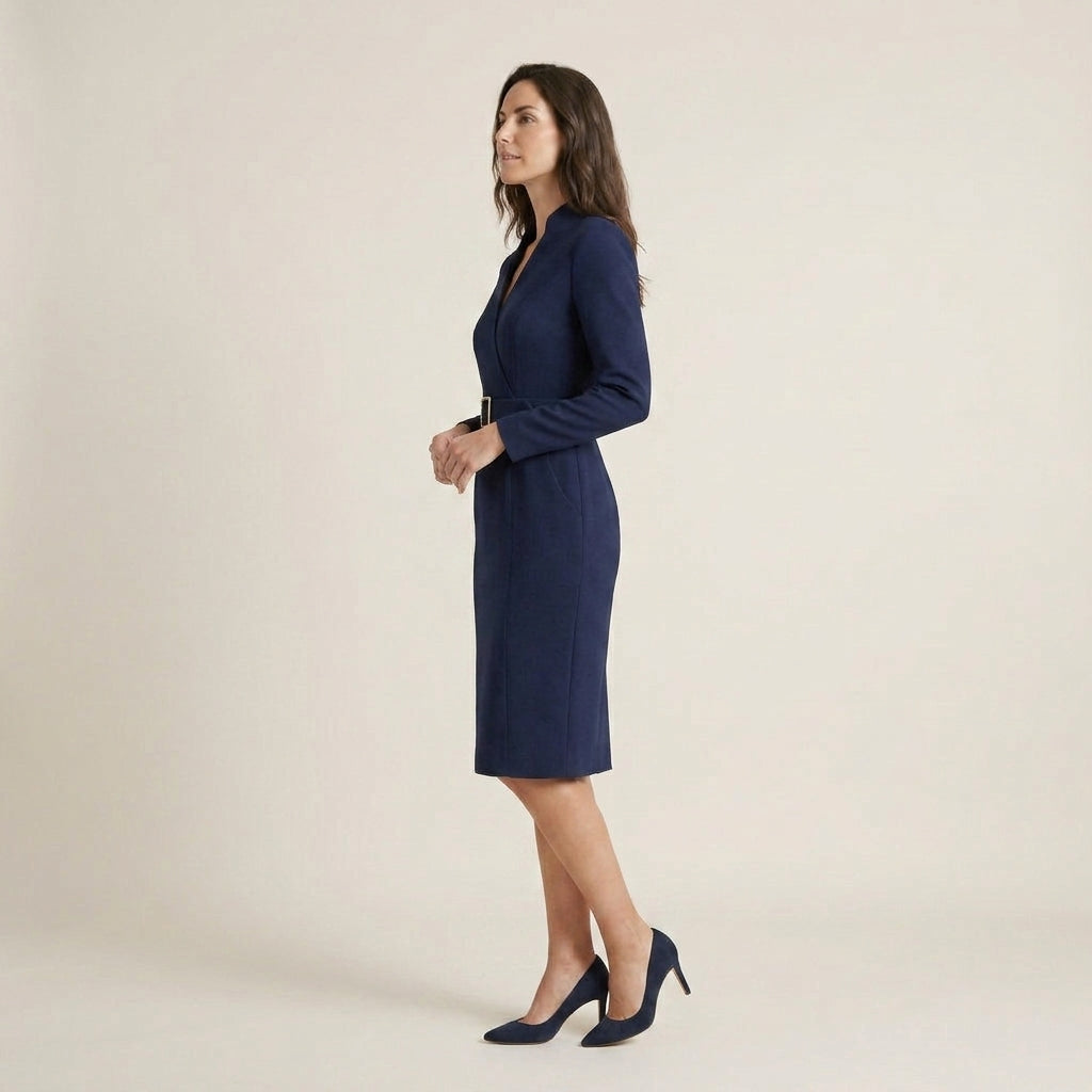 Vestido Midi Cuello Alto Cinturón Hebilla para Mujer