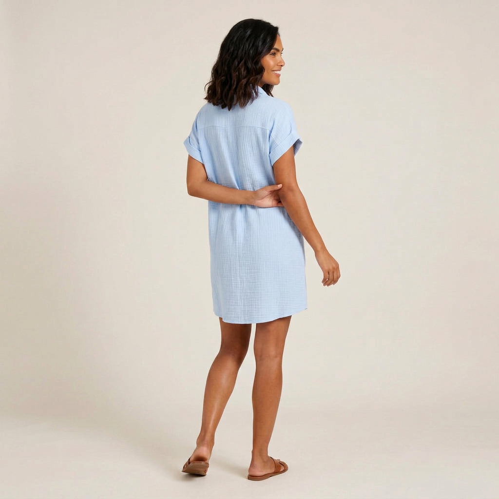 Vestido Camisero Muselina Botones Madera Bolsillos para Mujer