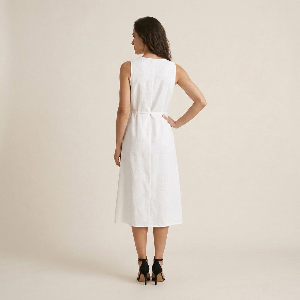 Vestido Midi sin Mangas con Botones y Cinturón para Mujer