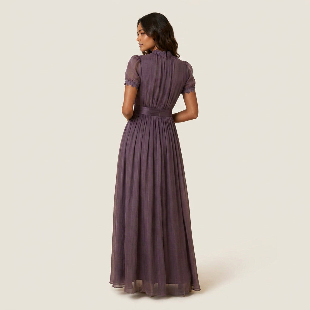 Vestido Largo Efecto Gasa con Encaje para Mujer