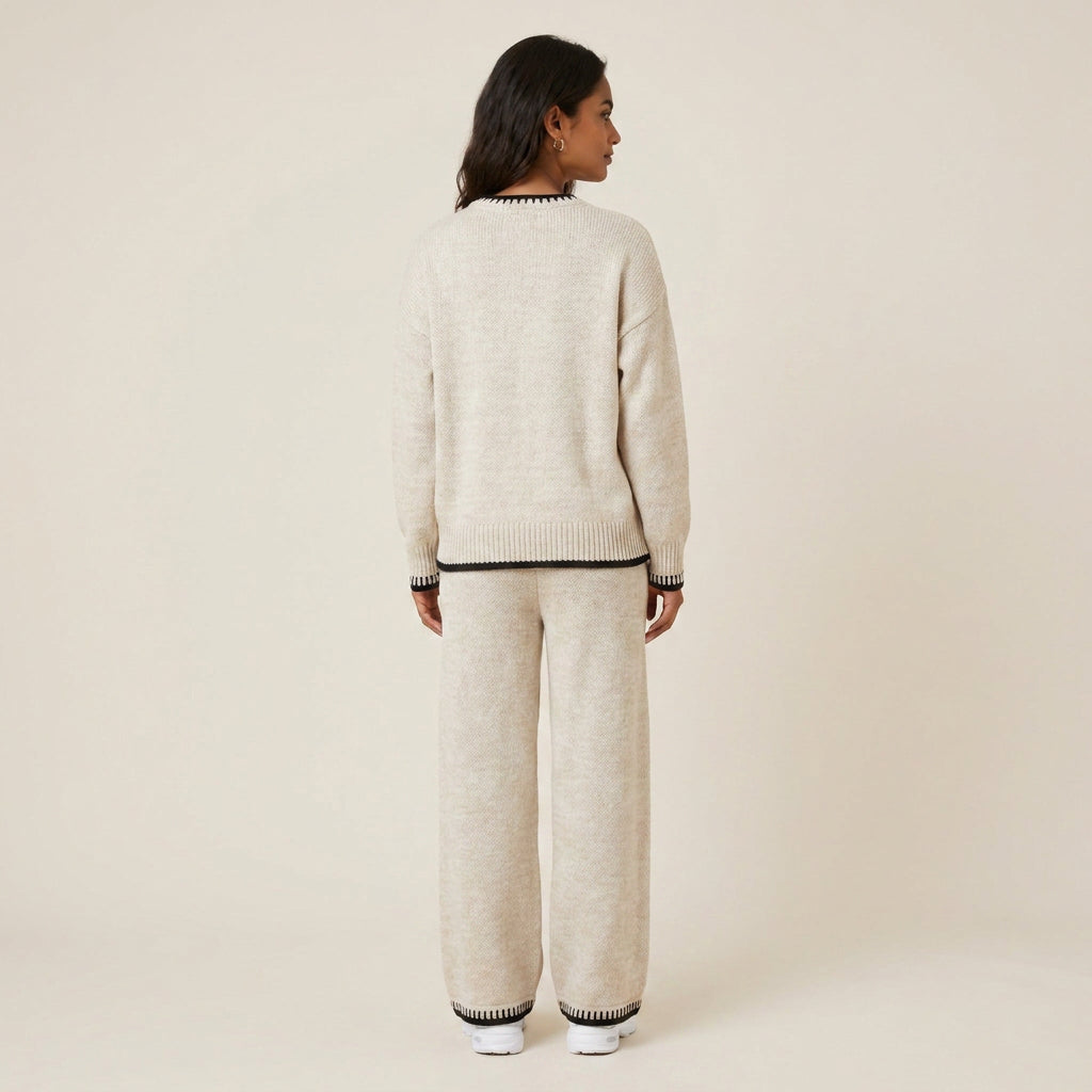 Conjunto de Punto Canalé con Detalle Contrastante para Mujer