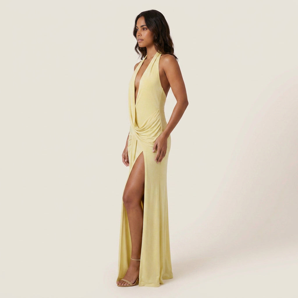 Vestido Largo de Fiesta con Escote Halter para Mujer